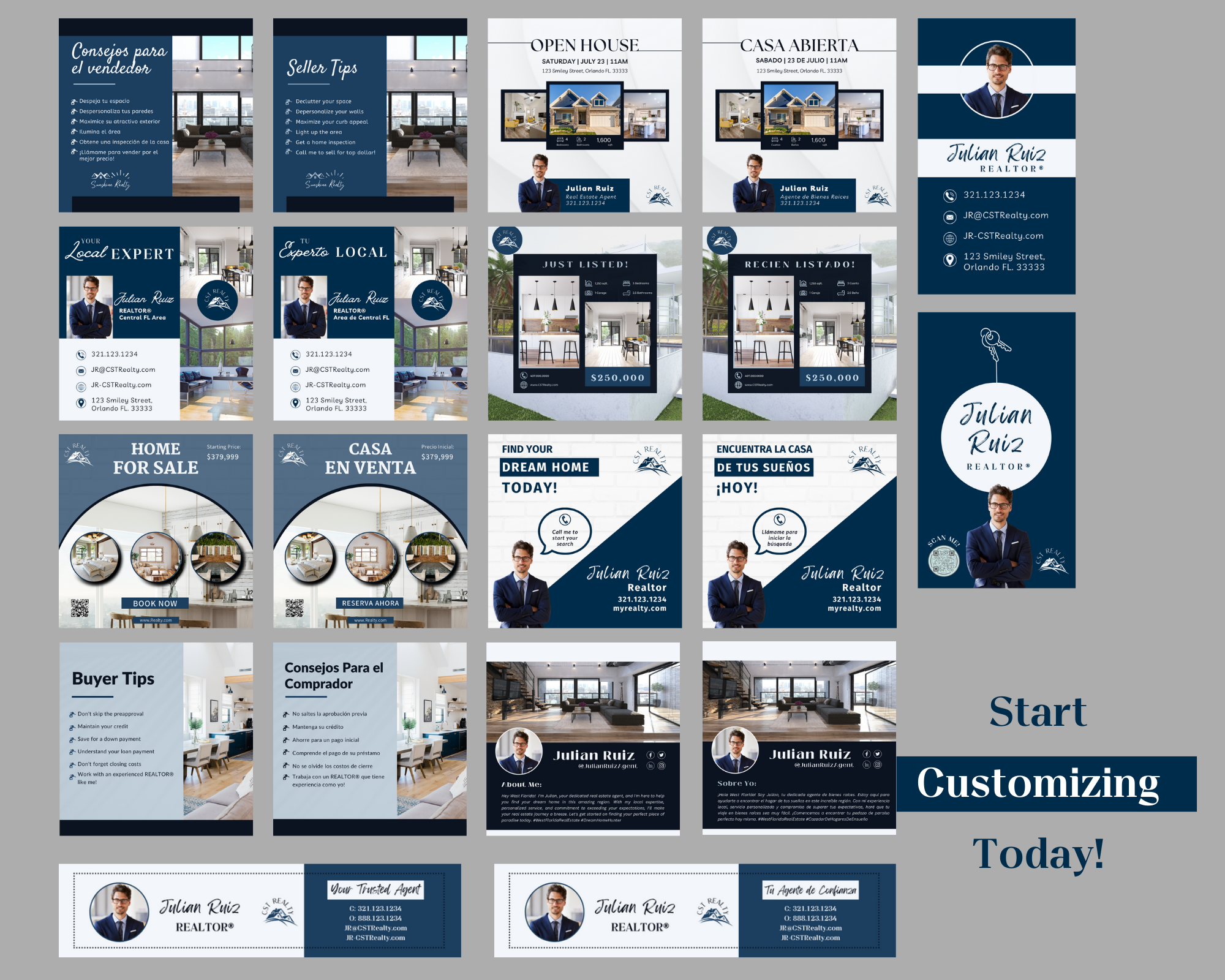 Bilingual PowerPack Navy: Real Estate Social Media Templates