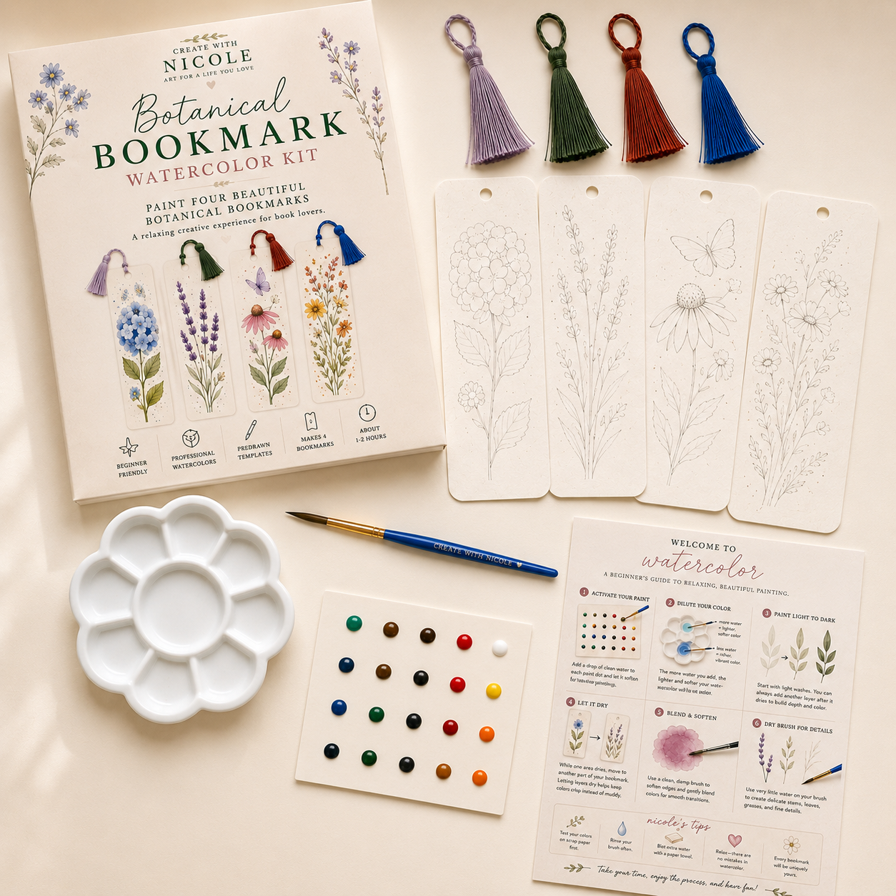 Botanical Watercolor Bookmark Kit