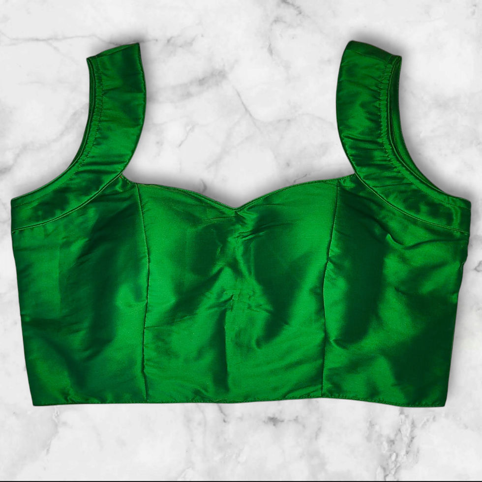silk green color padded modern cutting  sleeveless blouse front view