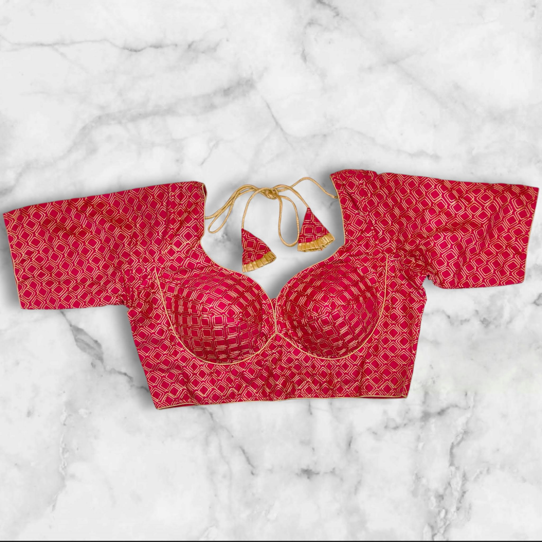 pink color all body work sabyasachi cut blouse front view