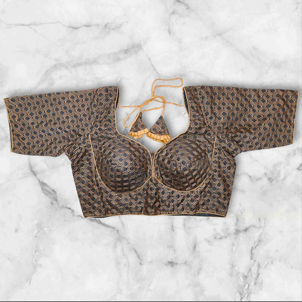 Thumbnail: gray color all body work sabyasachi cut blouse front view