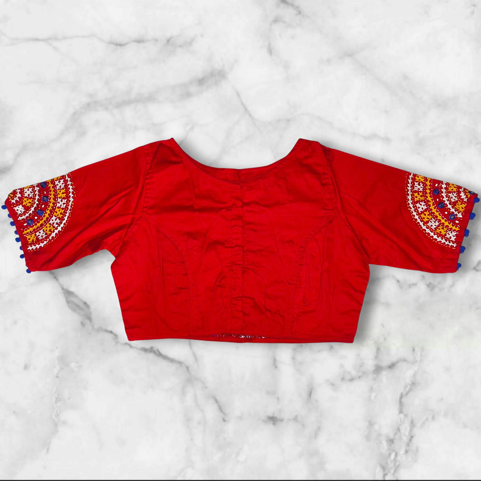 Thumbnail: red color gujarati stitched hand work blouse front view