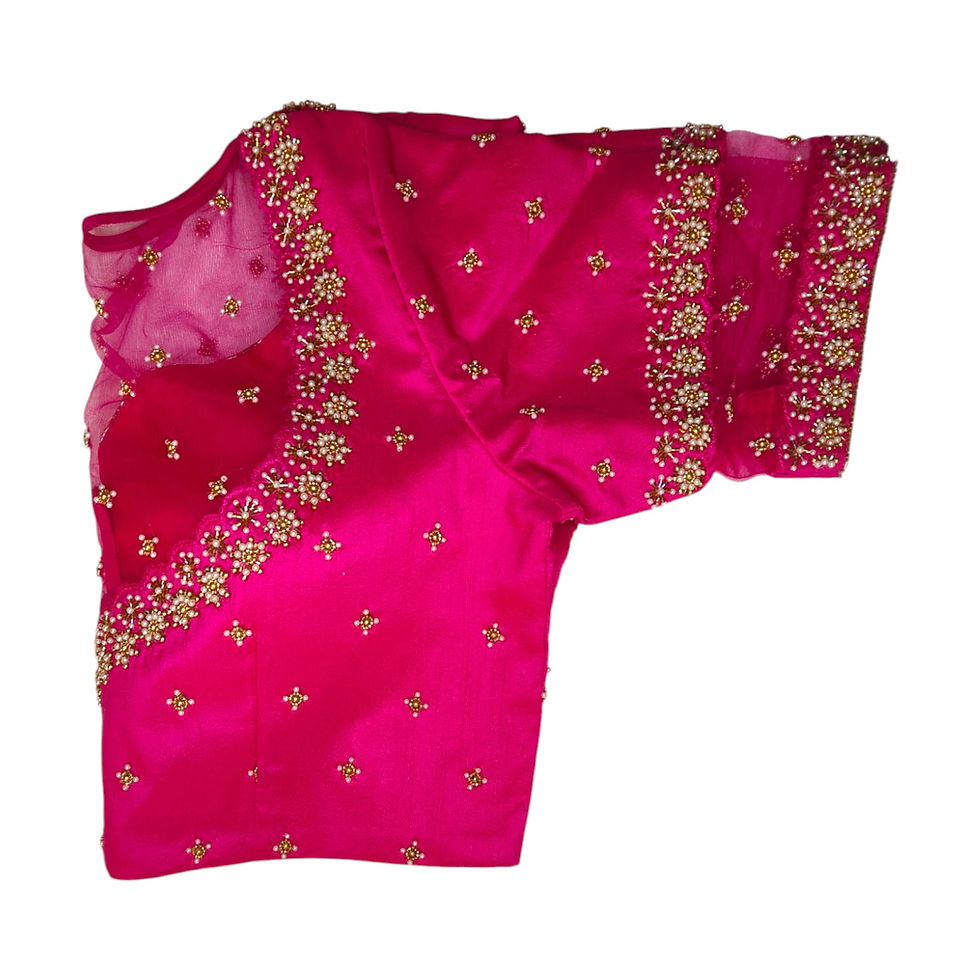 pink net aari work blouse full body work hand design