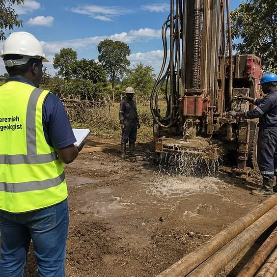 Geologist monitoring how groundwater works at a drilling site.