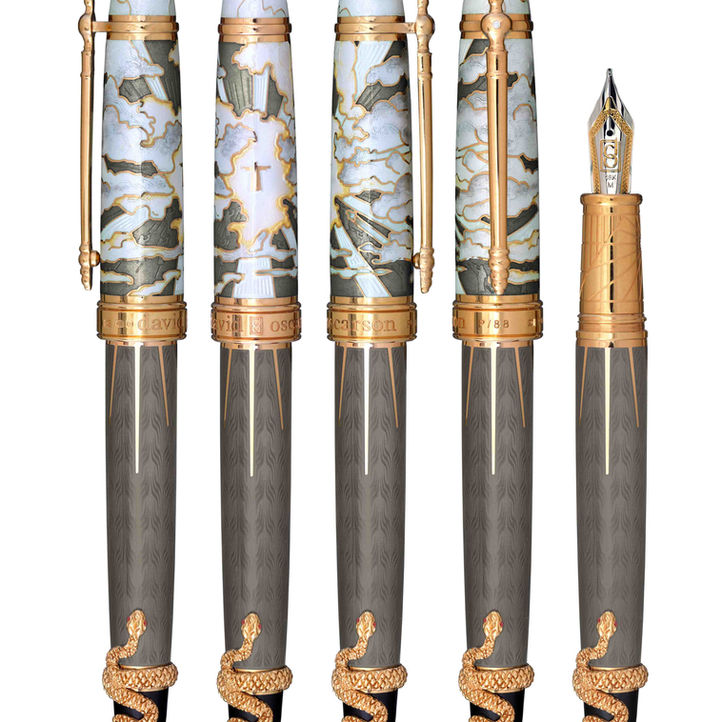 David Oscarson Deus Regit Translucent White, Grey, Citrine, Mossy Black and Opaque Black with Gold Vermeil