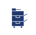 Blue icon of commercial copiers Missouri on a black background