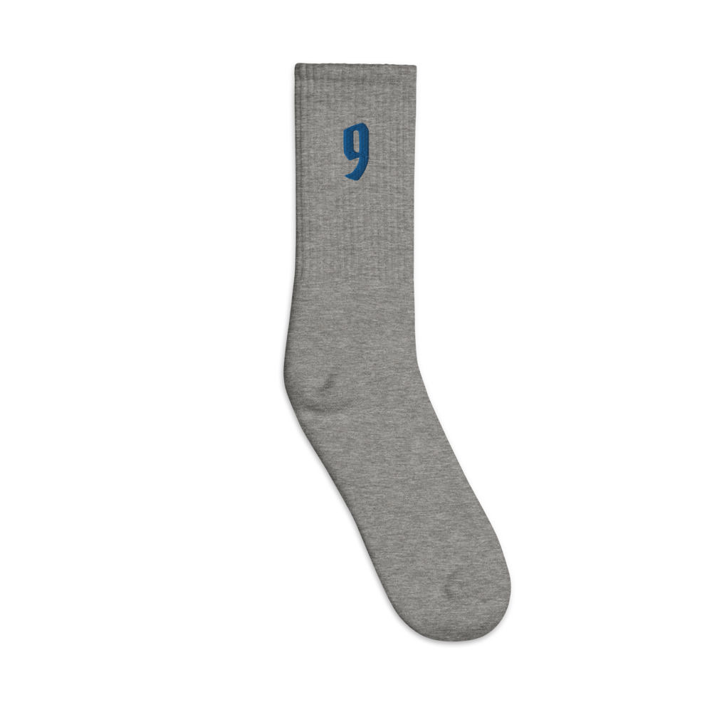 "9" Embroidered Socks (Blue)