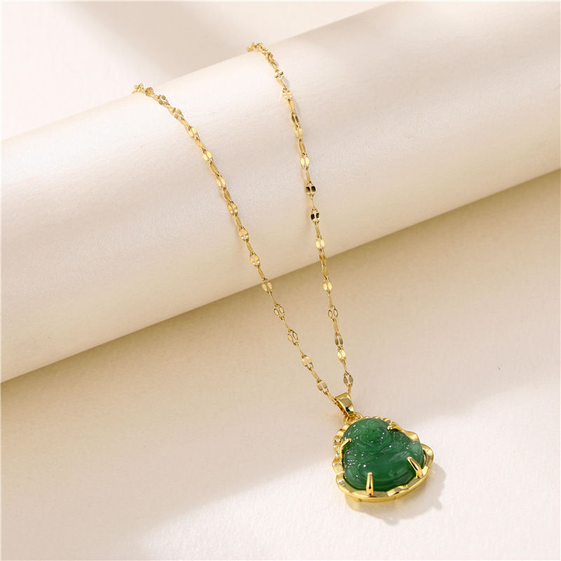 Thumbnail: Gold  Necklace with Jade Buddha