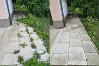 before and after inainte si dupa curatare gradini si curti pavele pavaje pete pe trotuar