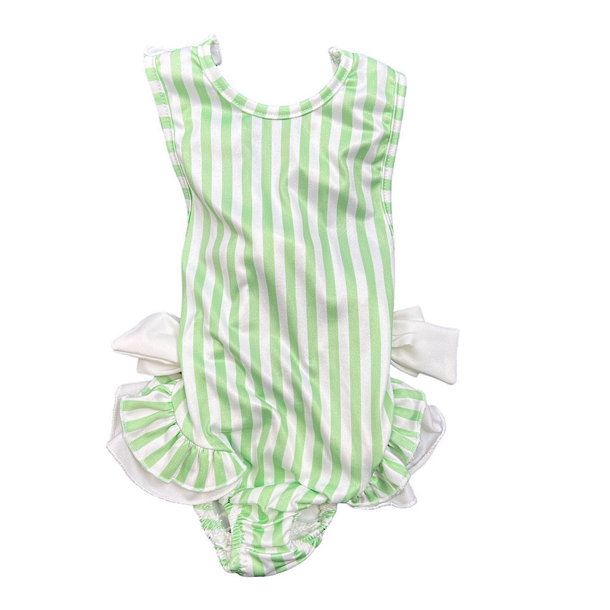 Green Ruffle Bow Cross Back Swimming Costume 