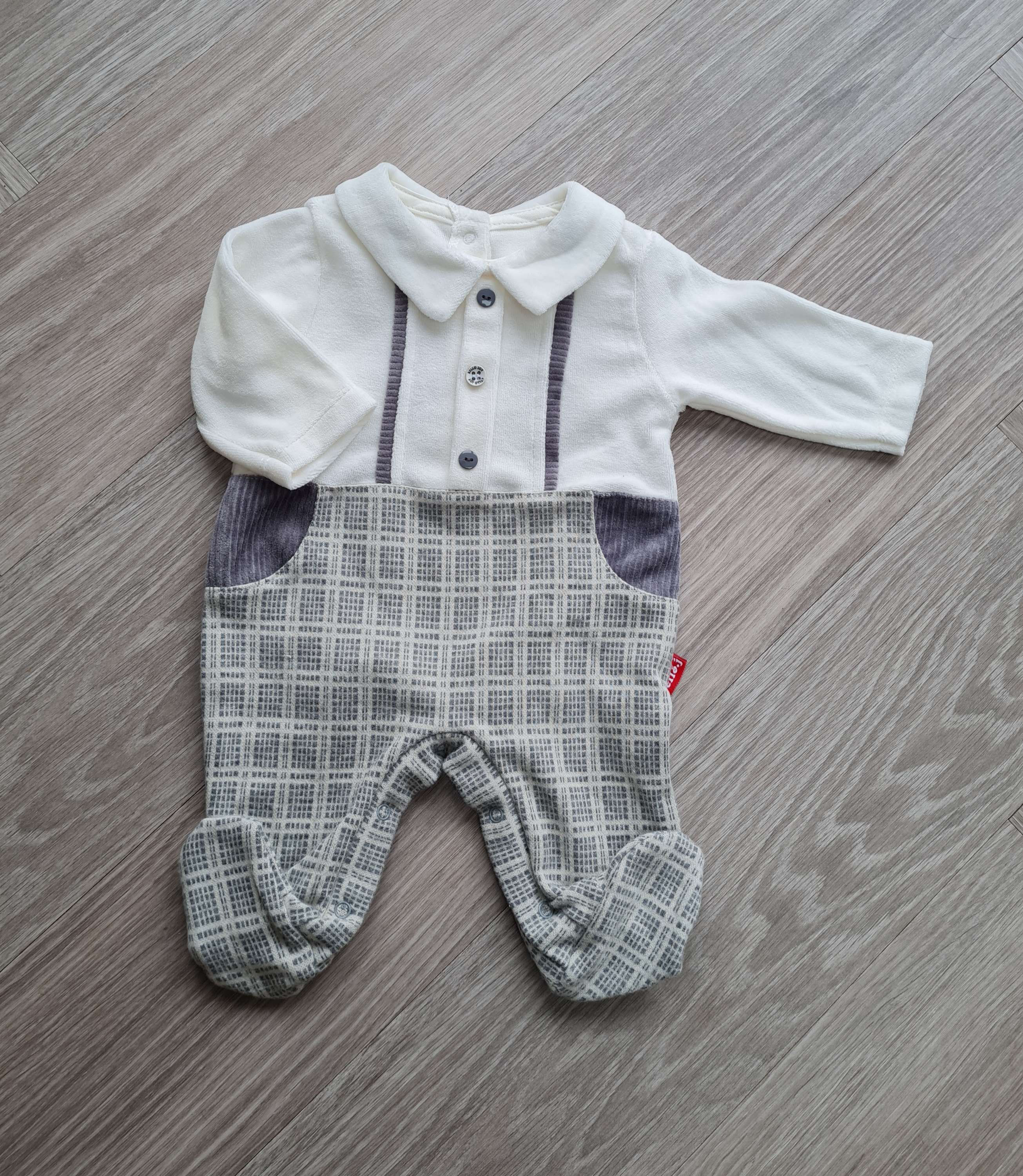 Cream & Grey Velour Checked Smart Sleepsuit 
