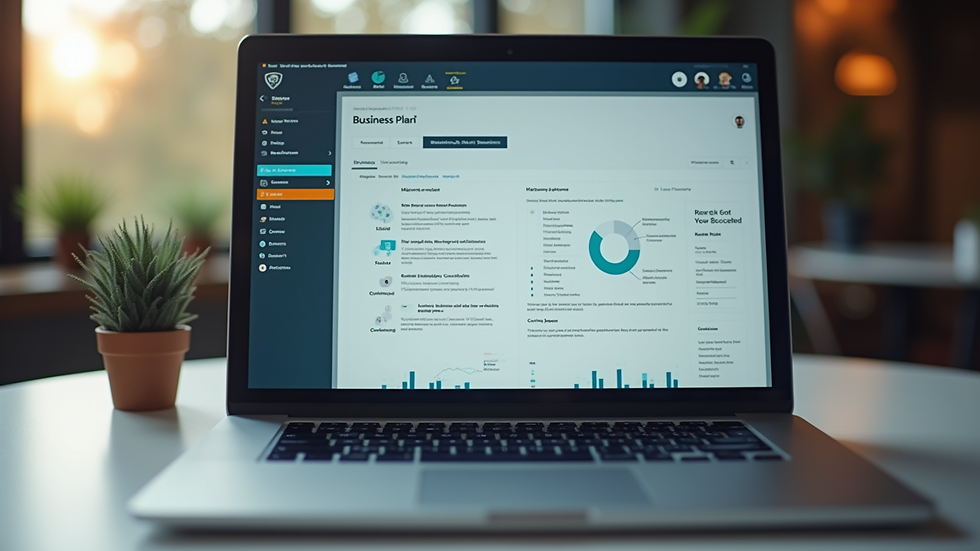 Close-up view of a laptop screen showing a startup business plan