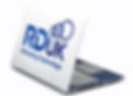 White laptop displaying RDUK, Refreshing Technology logo on its screen.