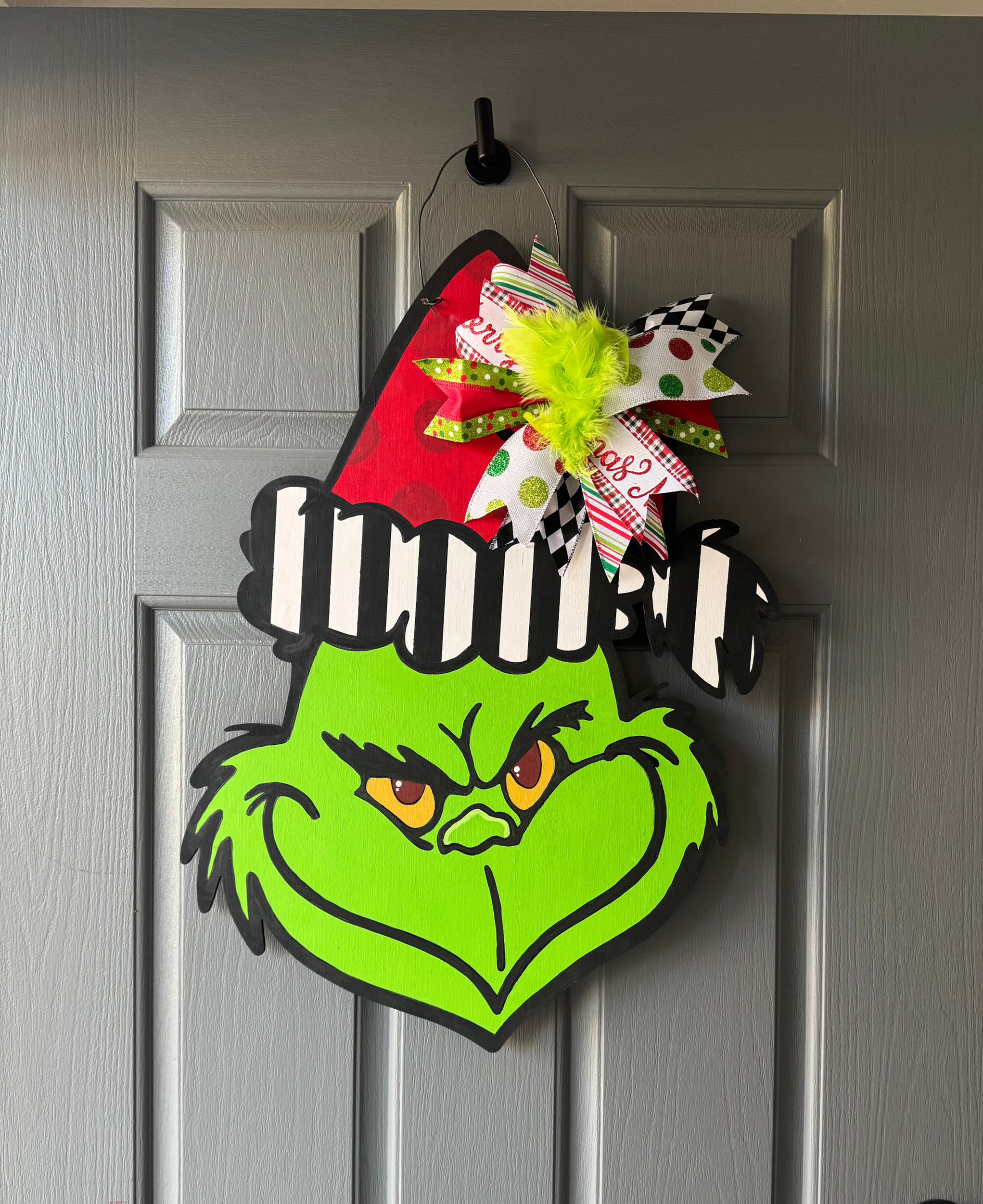 Green Monster In Santa Hat Door Hanger