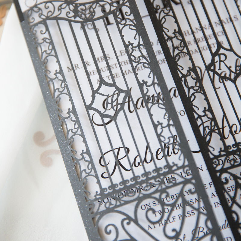 Thumbnail: Retro Iron Gate Personalised Name Laser Cut Wedding Invitation
