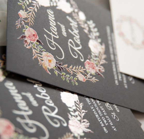 Thumbnail: Stunning Rustic Floral Wreath UV Printing Wedding Invitation