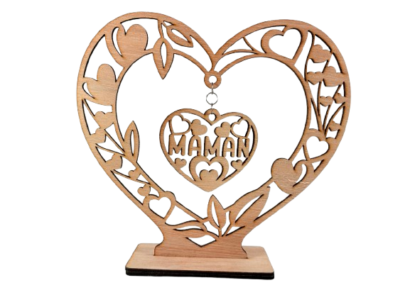 Miniature : Décoration en bois en forme de coeur bonne fête maman