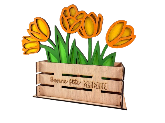 Miniature : Jardinière de tulipes en bois cadeau personnalisé fête des mères