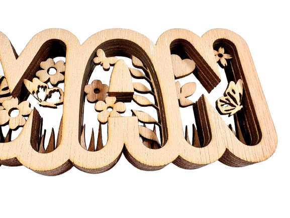 Miniature : Décoration mot Maman en bois en relief thème printemps