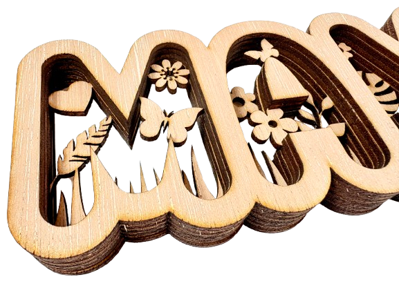 Miniature : Décoration mot Maman en bois en relief thème printemps