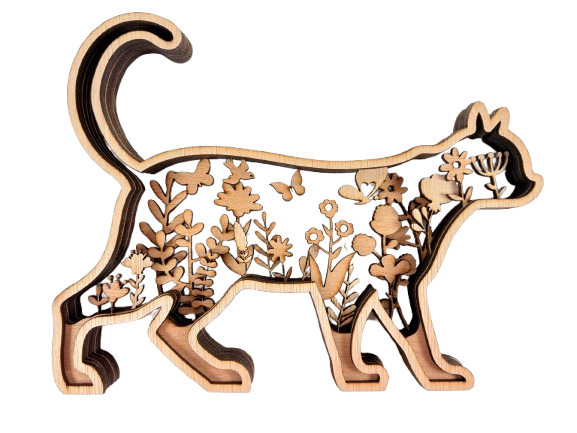 Miniature : Décoration en bois chat moderne idée cadeau chat décoration originale bois chat