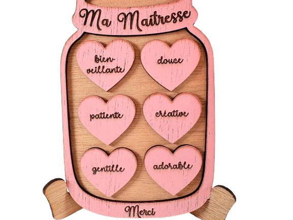 Miniature : idée cadeau maitresse pot en bois avec coeurs merci maitresse nounou atsem