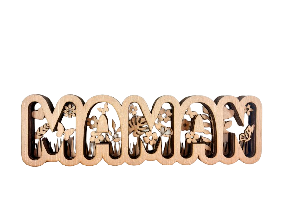 Miniature : Décoration mot Maman en bois en relief thème printemps