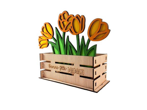Miniature : Jardinière de tulipes en bois cadeau personnalisé fête des mères