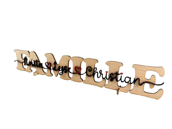 Miniature : Mot en bois famille et prénoms colorés personnalisable