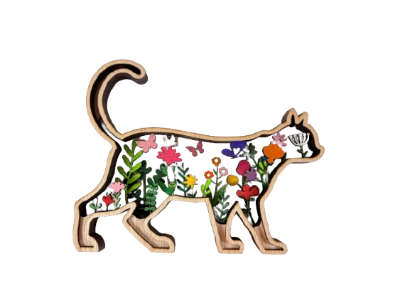 Miniature : décoration chat en bois et couleurs cadeau pour les amoureux des chats décoration artisanale chat en bois