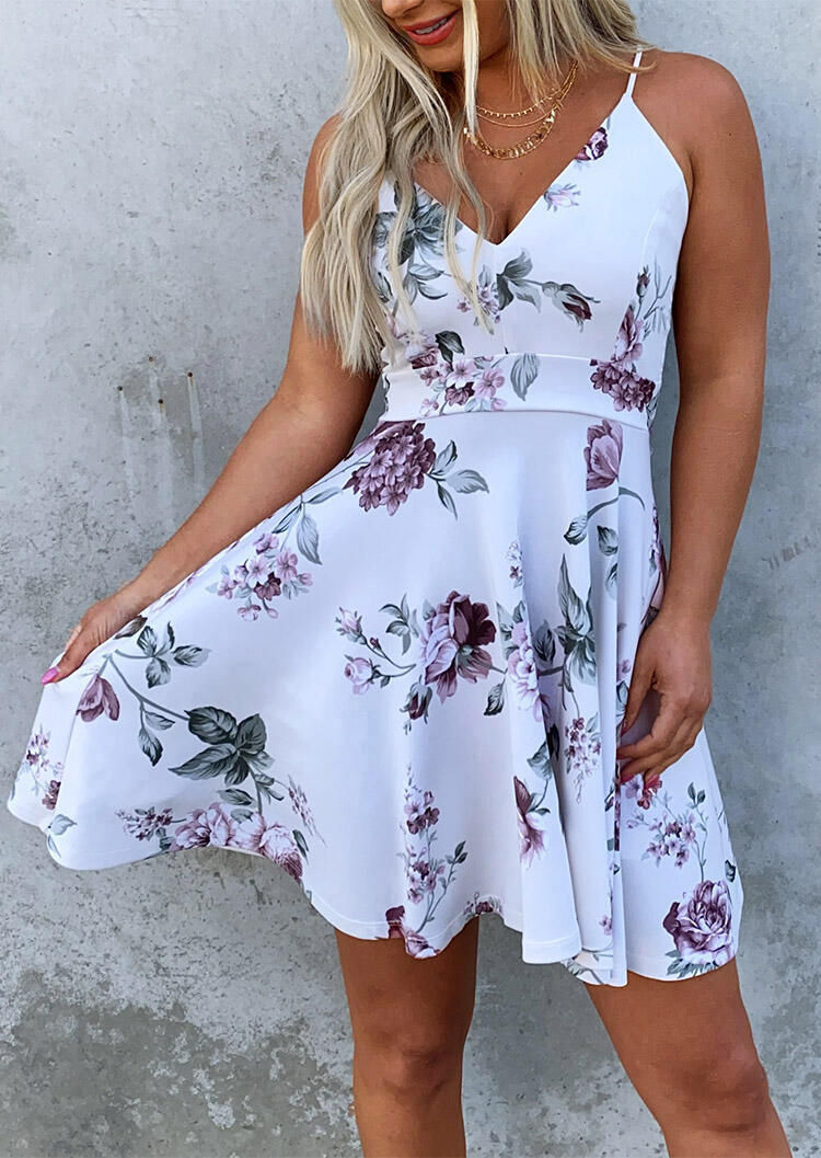 Floral Splicing Lace V-Neck Mini Dress