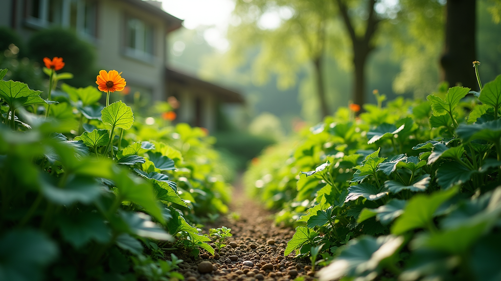 Eye-level view of a lush green garden with diverse plants