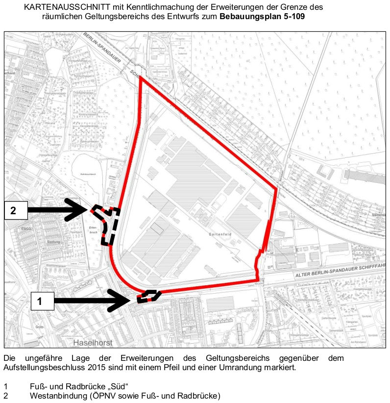 Zwei Brücken über den Alten Berlin-Spandauer Schifffahrtskanal im B-Plan