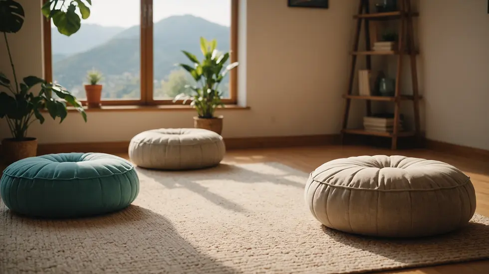 Close-up view of a peaceful space with meditation cushions