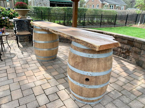whiskey barrel live edge bar table