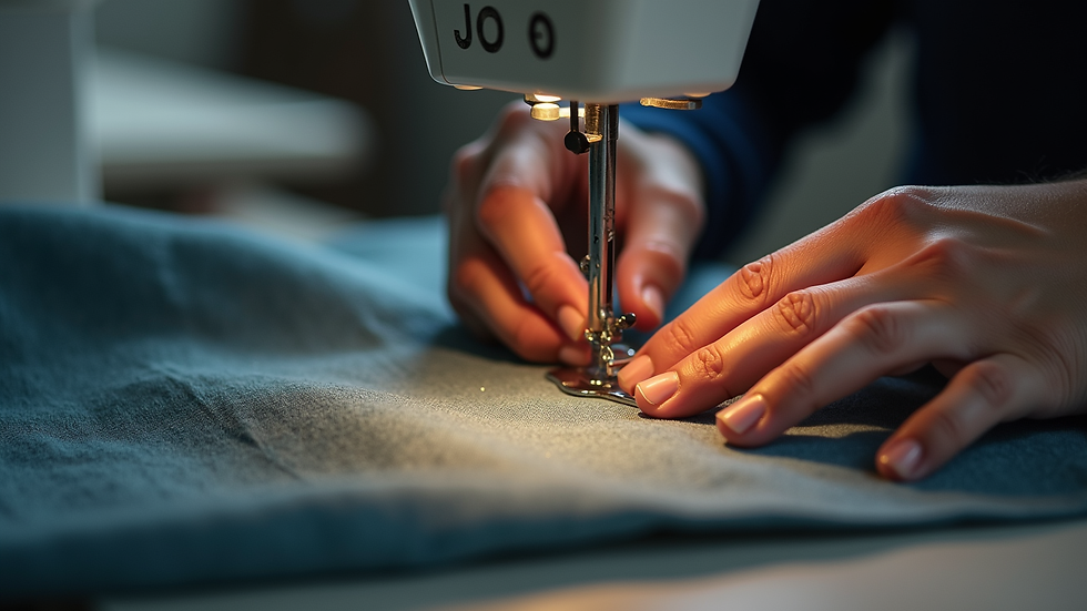 Close-up view of a tailor sewing a garment with precision