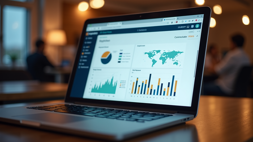 Eye-level view of a laptop screen showing digital marketing dashboard