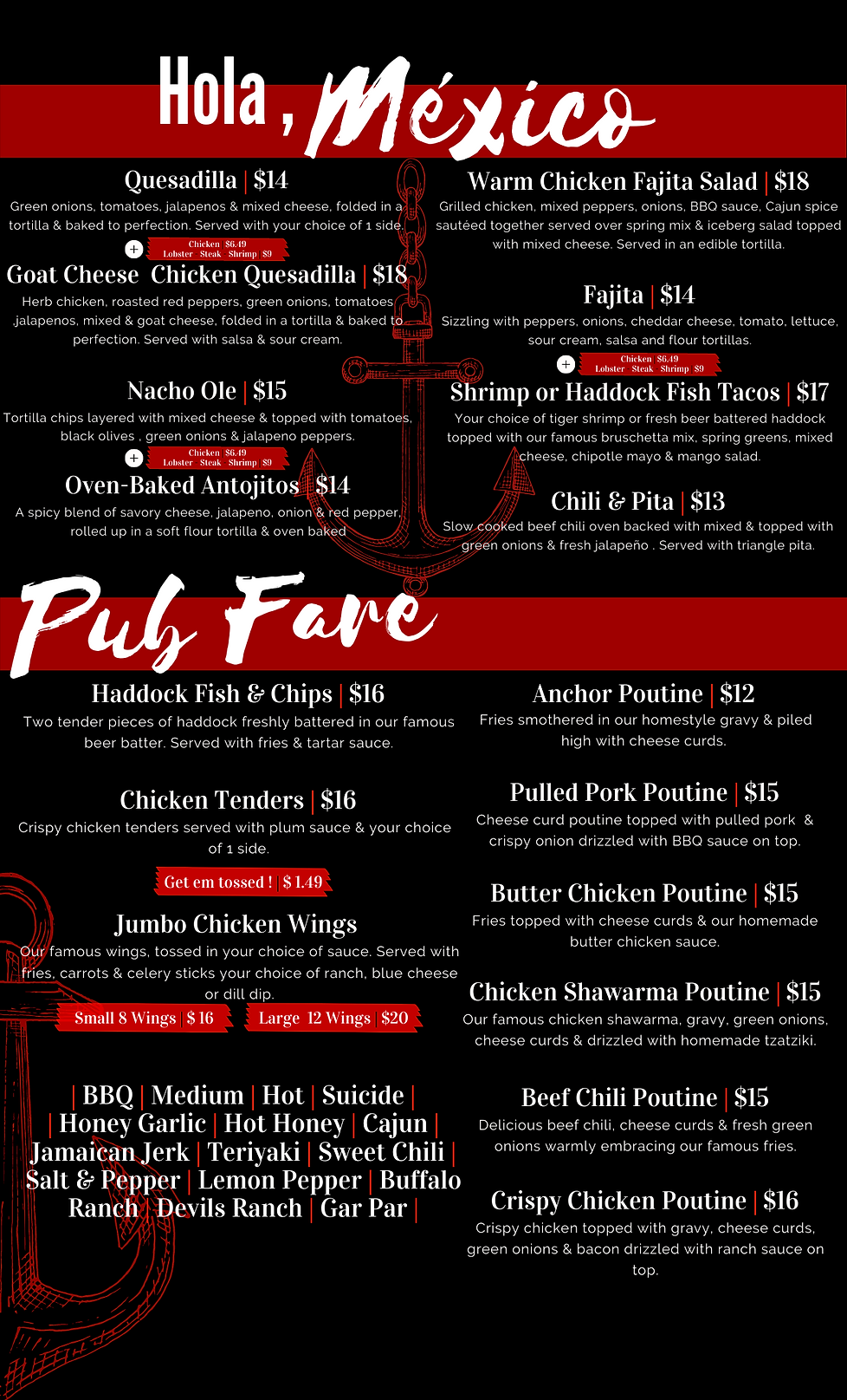 Food Menu Anchor Point Fusion Bar & Grill Courtice