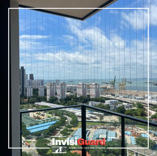Invisible safety grill for balcony in a home with children and pets.