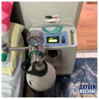 Oxygen tank and oxygen concentrator shown together for patient care comparison.