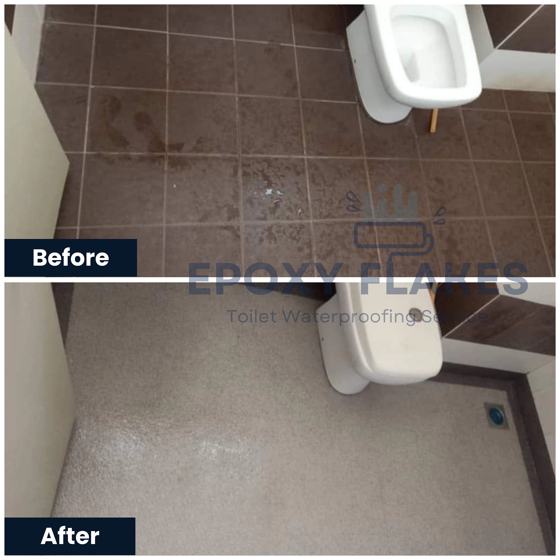 Epoxy flake coating contractor completing a commercial toilet renovation in Selangor.