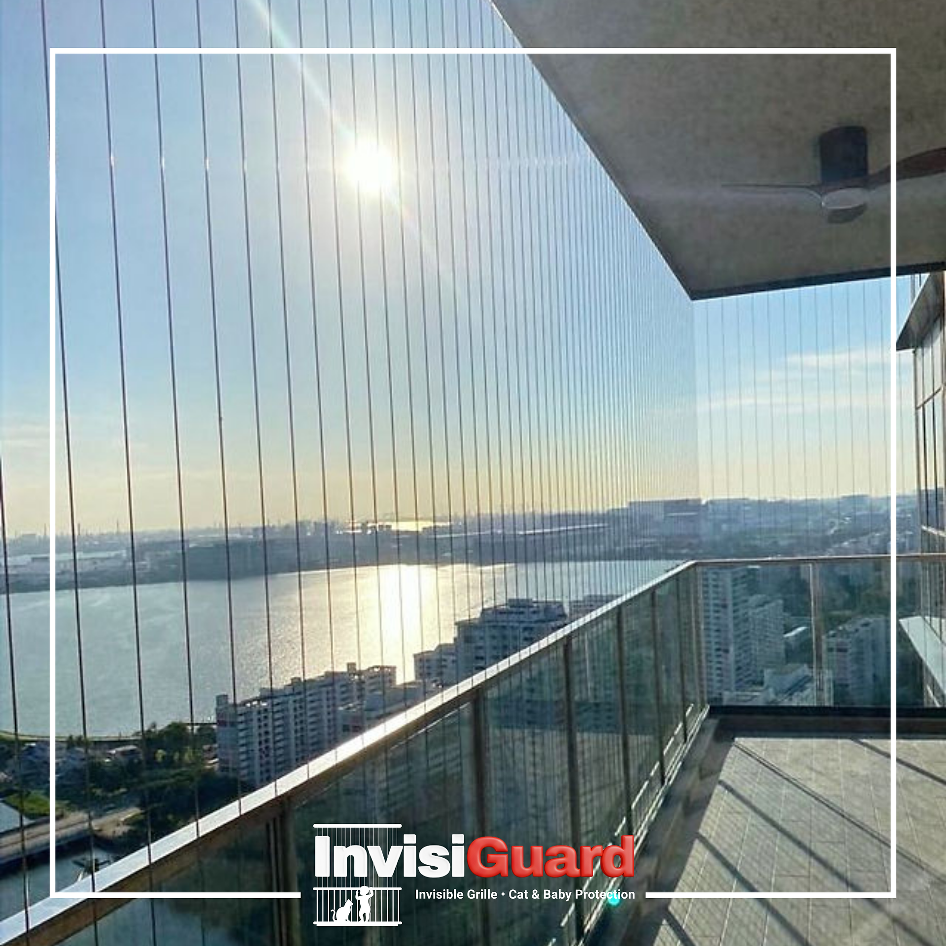 Invisible grill supplier team measuring a balcony area before installation.