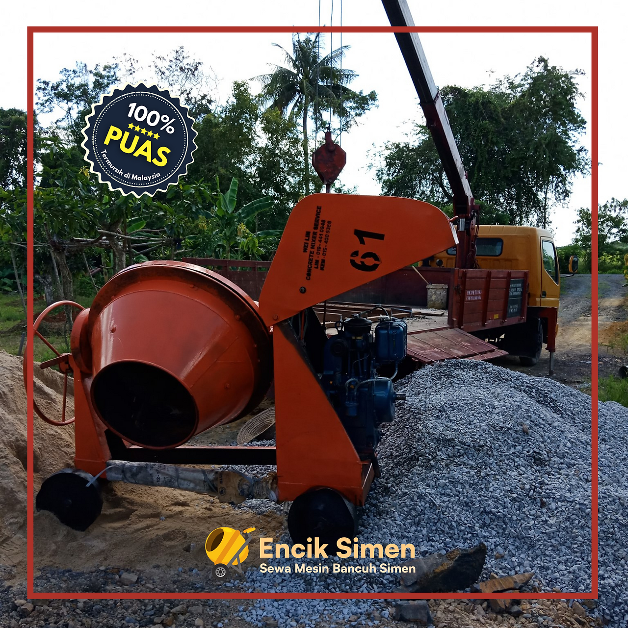 Cement mixer in Penang processing concrete for slab work