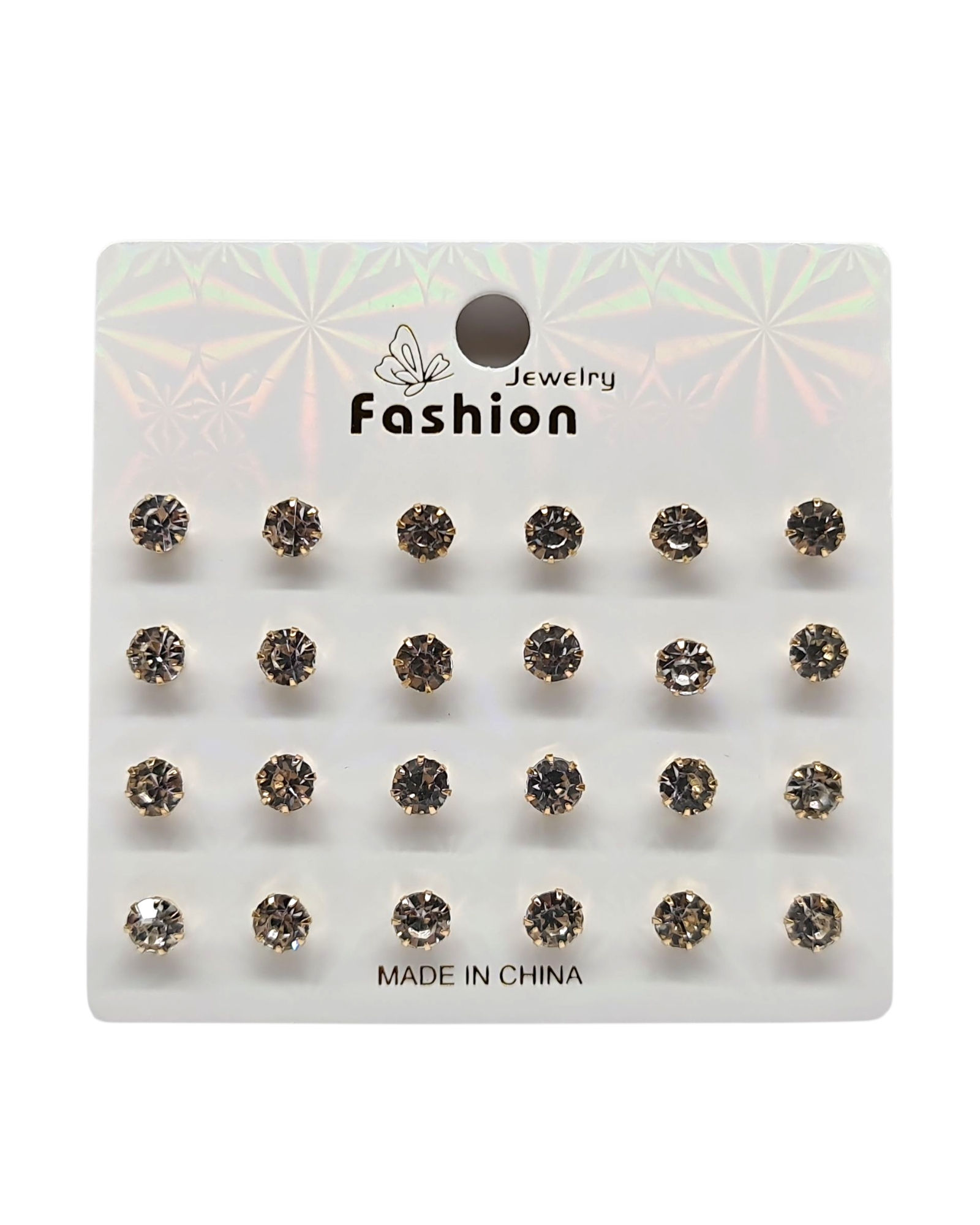 Aros fantasía Gold Piedras Blancas medida Mediano Blister x 12 Pares 