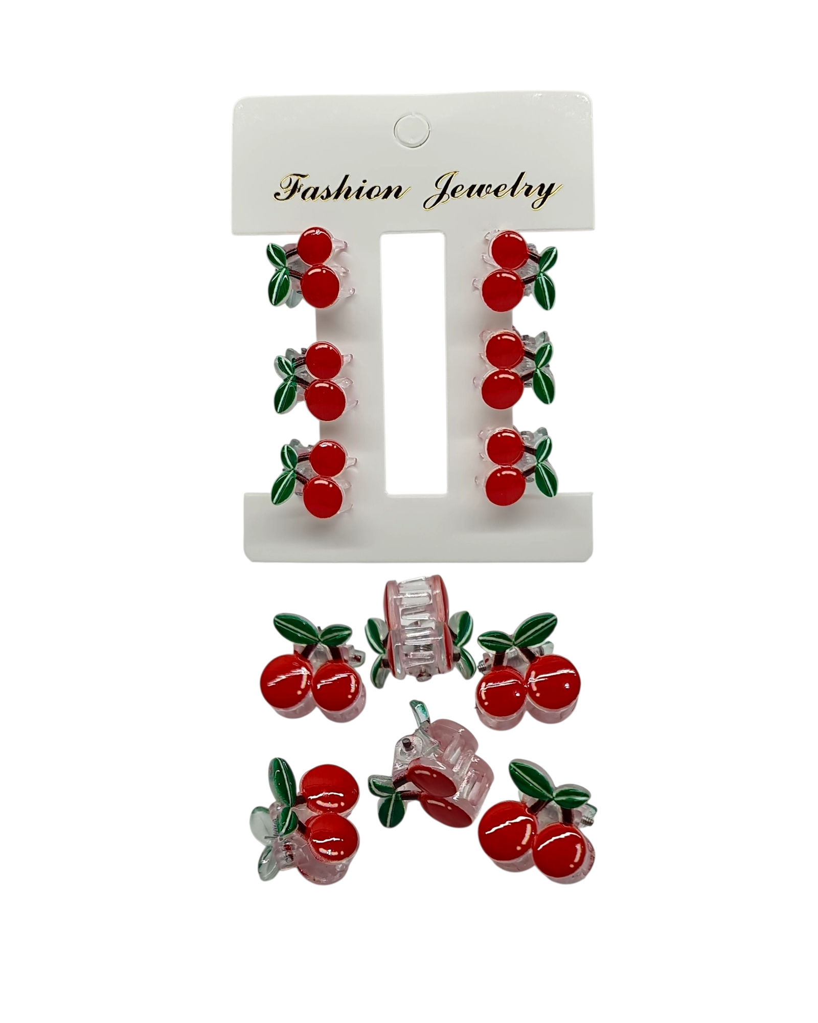 Mini broches Plastico para pelo Cerezas 🍒  blister x 6 Unidades 