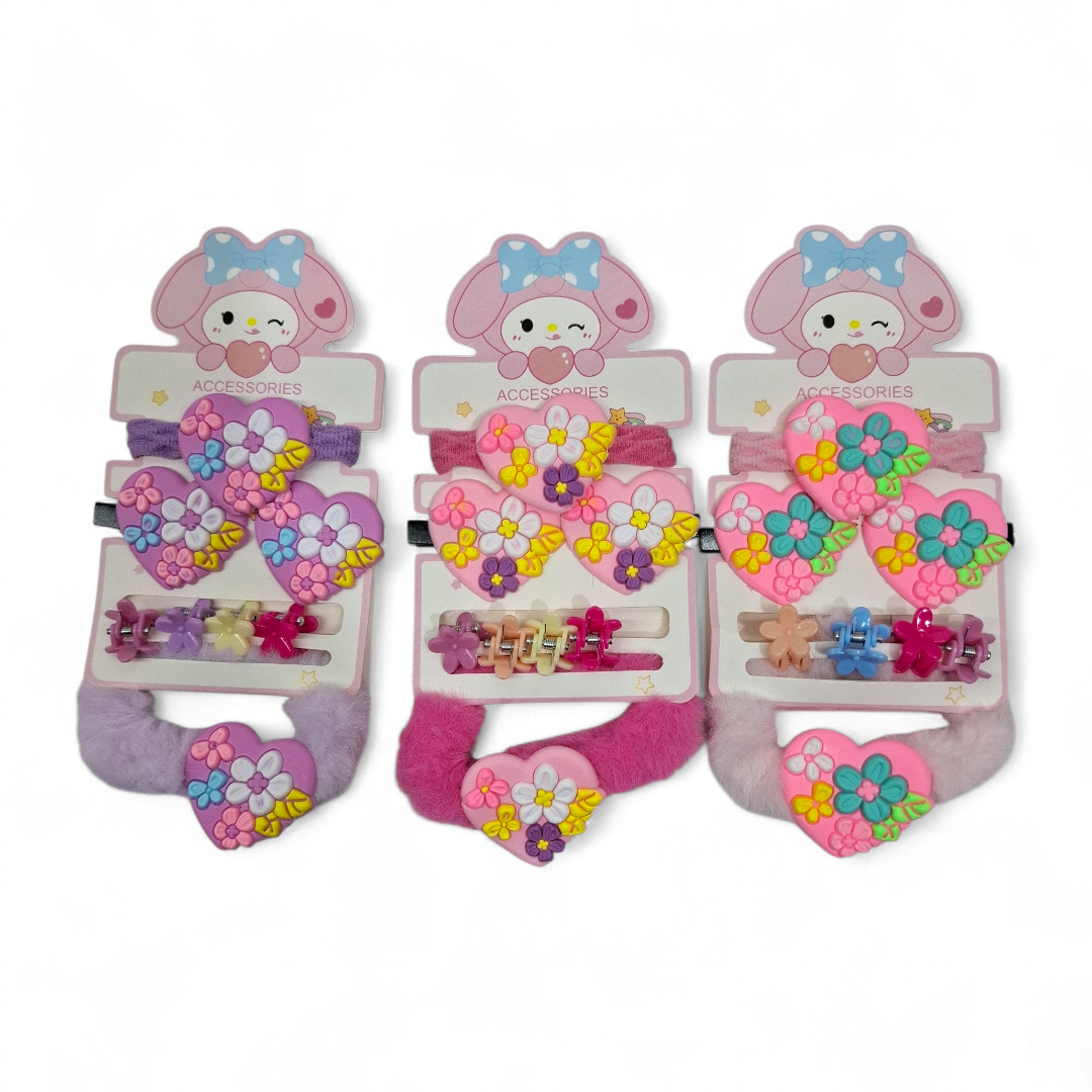 Set nena hebilla +colitas con aplique de 💟. El blister