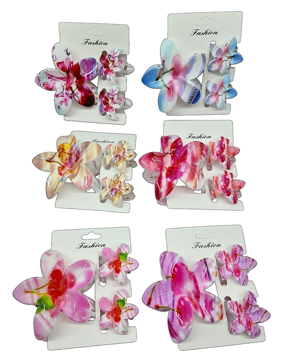 Miniatura: Broches para pelo Hawaianas 1 de 8cm y 2 de 4cm Blister 