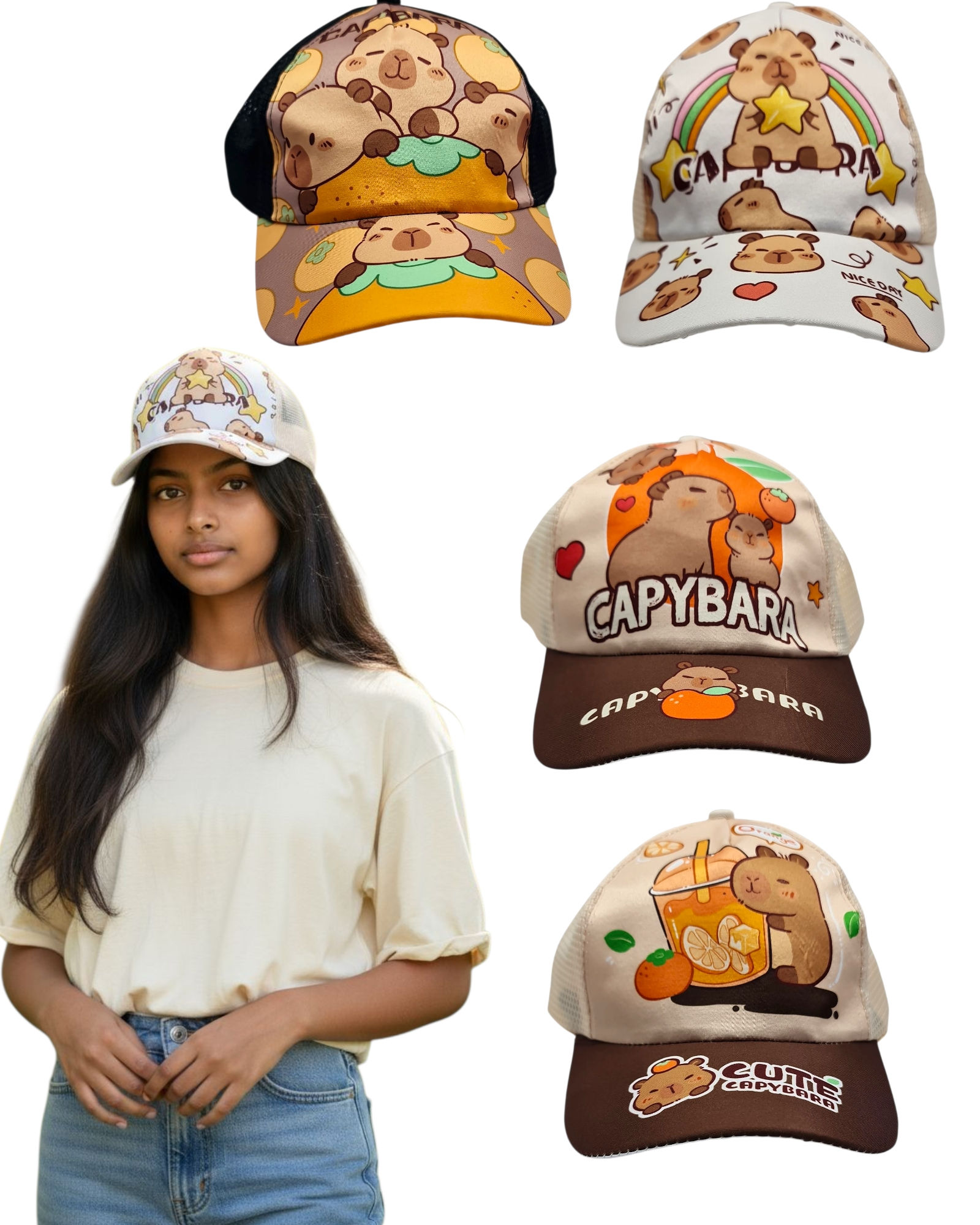 Gorros infantiles con vicera ajustable Capibara C/U.