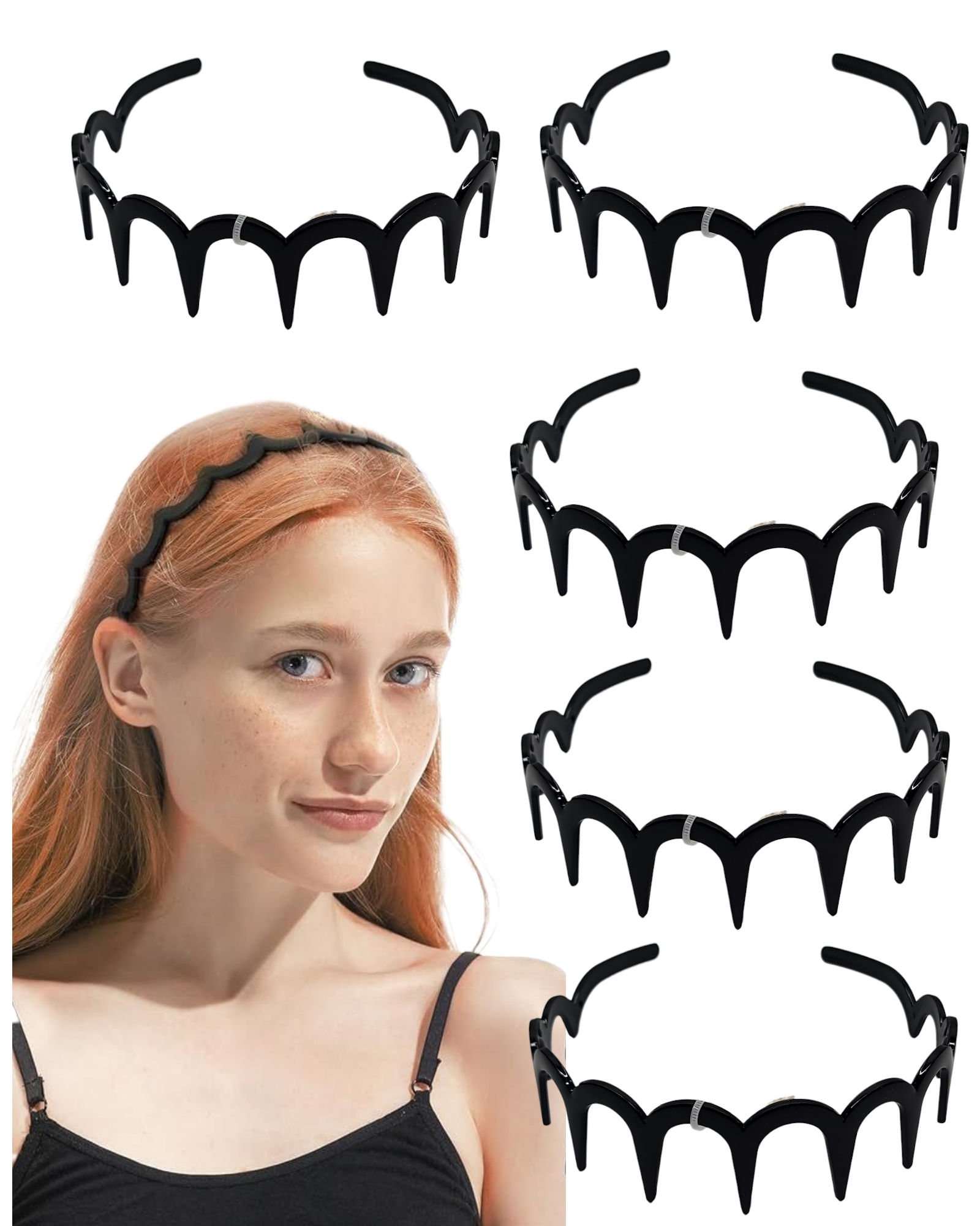 Vinchas Ondulado con Dientes diadema color Negro C/U.