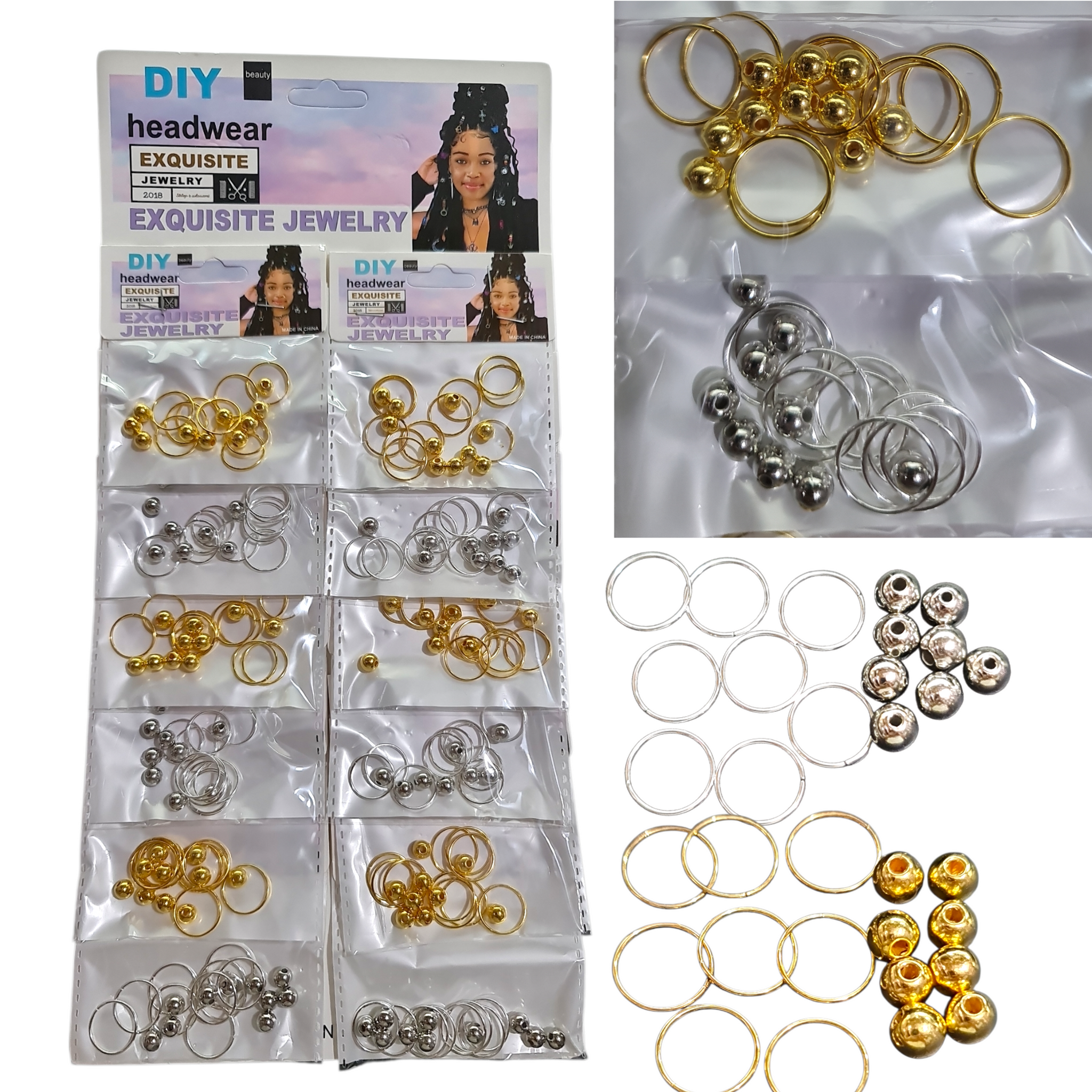 Anillos trenzas  Cabello accesorios dorado plateado pack x 12 Bolsitas
